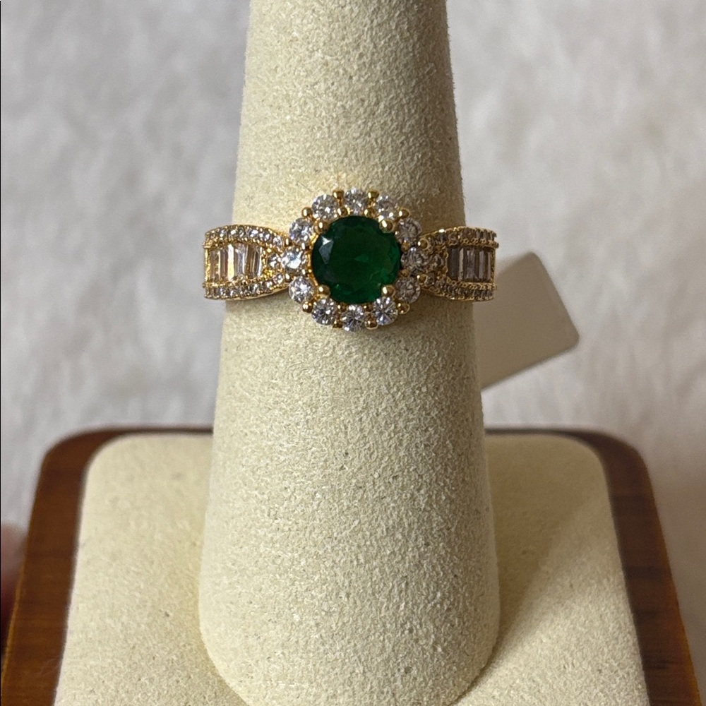 AAA CZ Round Baguette Ring 18k Yellow Gold Filled